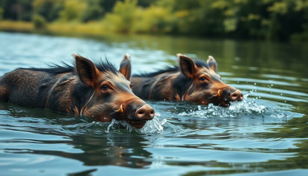 wildschweine schwimmen