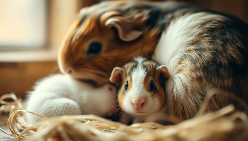 Meerschweinchenbabys bei der Mutter