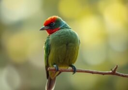 grüner vogel mit rotem kopf